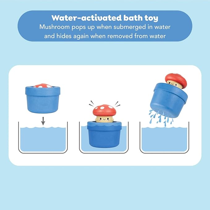 Tiger Tribe Bath Pop-Up Mushroom: Water-Activated Peek-A-Boo Toy for Kids, Eco-Friendly, Sensory Play, Bioplastic, Ages 0-4