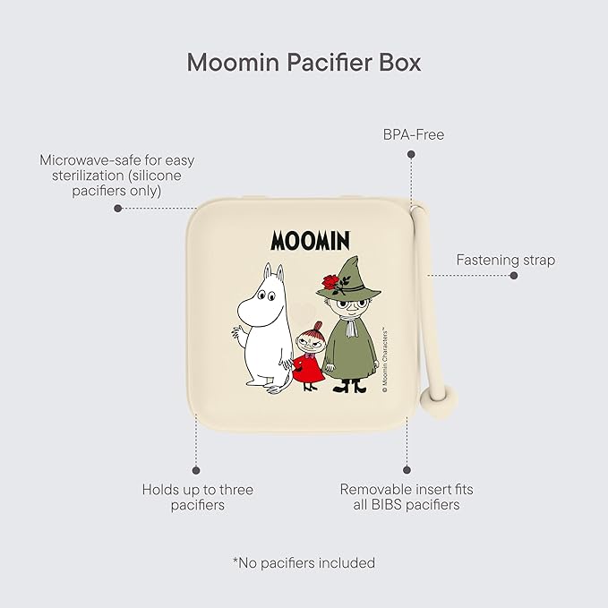 BIBS x Moomins Pacifier Box with Strap. Paci Holder and Steriliser case. 100% BPA Free Food-Grade Material - Ivory