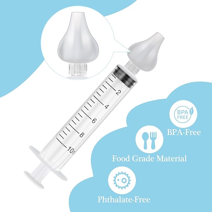 Syringe Nasal Irrigator, Portable Nasal Irrigation for Baby, 10 ml Infant Nasal Irrigation with Food Grade Silicone Nasal Suction Tips, Nasal Syringe 4 PCS