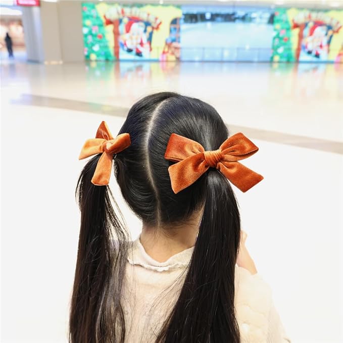 Vintage Velvet Bow Hair Clips for Baby Girl Kids Women Fall Velvet Christmas Hair Bows Barrettes Accessories (2 pcs Rust)