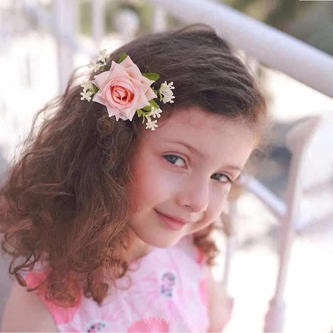 3pcs Girls Flower Hair Clips, Floral Rose Hair Barrettes w/Boutique Fully Lined Alligator, Hair Bows for Baby Newborn Toddler