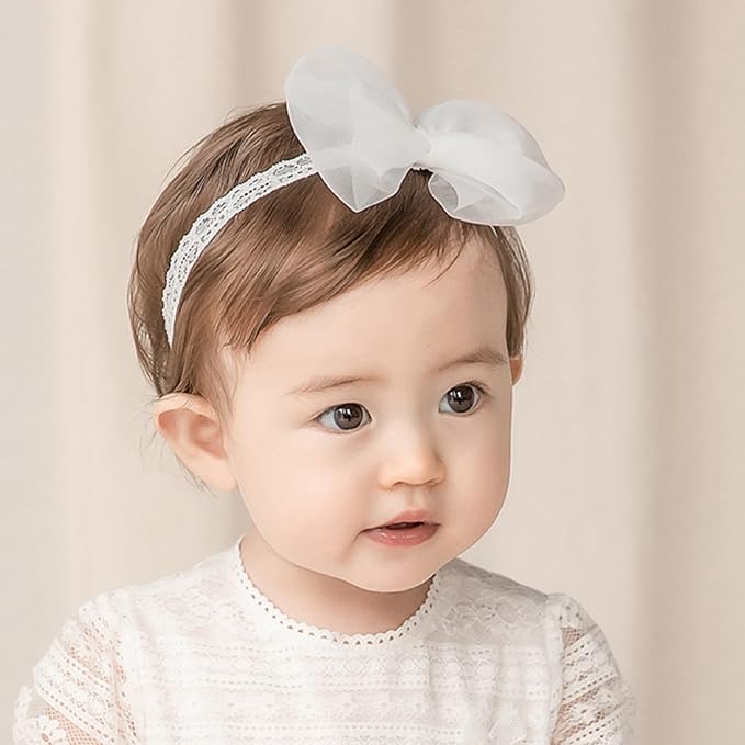 Baby Girls Cute Lace Bow Headband Soft Cotton Elastic Hair Accessories for Toddlers Newborns Ideal for Birthdays Baby Shower Photoshoots Special Occasions