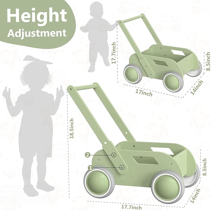 Wooden Baby Walker for Toddler, Baby Push Walker with Wheels for Infants Boys Girls, Toys Gift for Birthday Christmas New Year, Mint Green