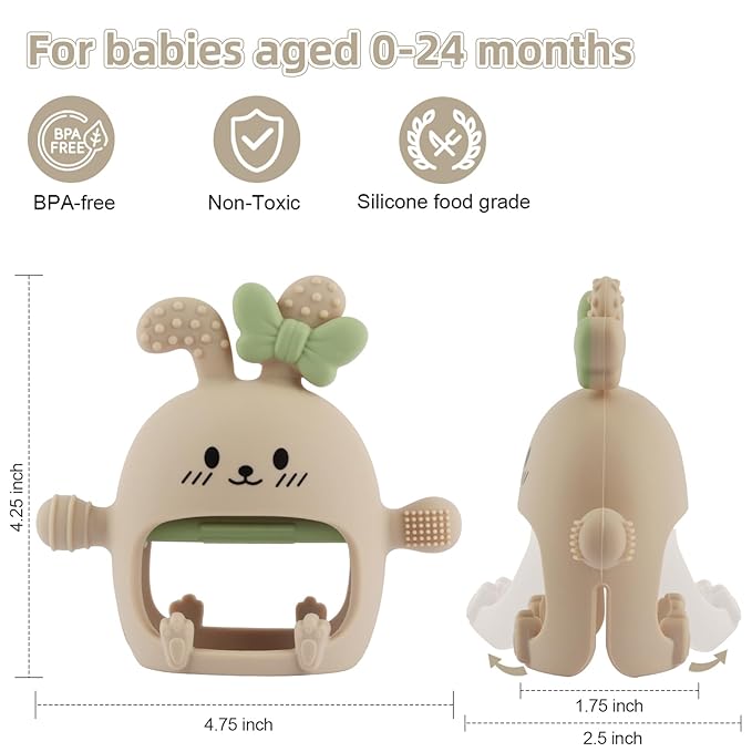 Chuya Bunny Baby Teether Toys,Teething Relief Textured Rabbits Silicone Chew Toys for 0-6 6-12 12-24 Months Baby Soothe Sore Gums BPA Free Easter Gifts