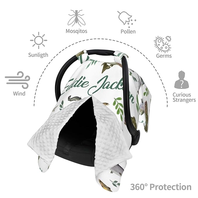 Personalized Baby Boy Car Seat Canopy for Babies, Custom Name Baby Car Seats Cover for Boys, Fishes Opening Minky Nursing Breastfeeding Covers for Infant, Carseat Canopies for Newborn