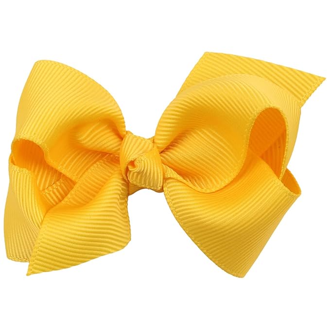 3 Inch Baby Girl Hair Bows Boutique Hair Clip Teens Toddlers Hairpin Headwear - Set of 2 (Yellow)