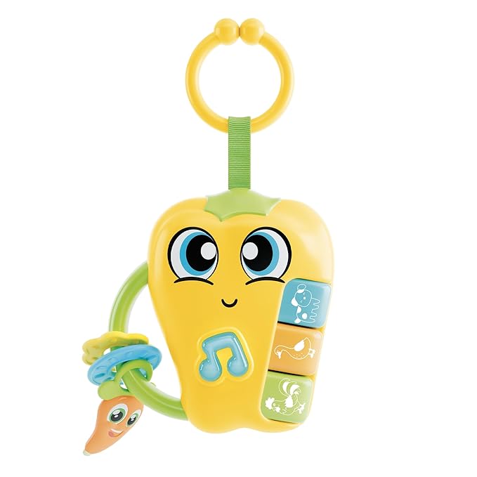 Lisciani Carotina Baby Rattle Pepper, Musical Toy for Babies from 3 Months, with Light and Sound, Teething Rings, Sensory Promotion, Electronic Rattle with Lullaby Function