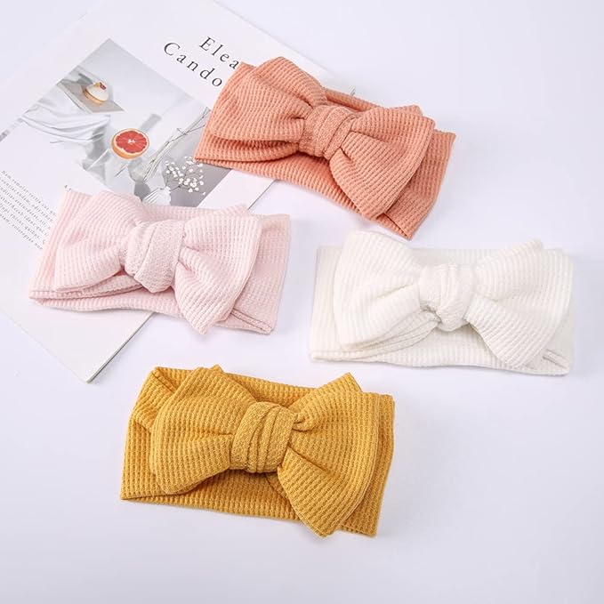 Baby Headbands Waffle Hairband with Bows for Baby Girls Newborn Infant Toddlers Kids