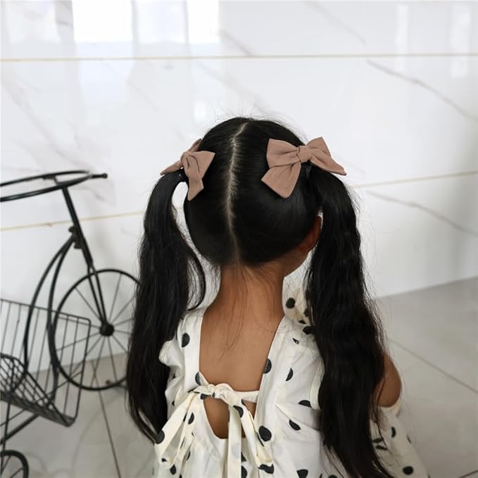 Cute Bow Hair Clips for Baby Girl Kids Pigtail Bangs 3.2" Sailor Bows Alligator Clip Hair Accessories (Beige/Natural/Silver)