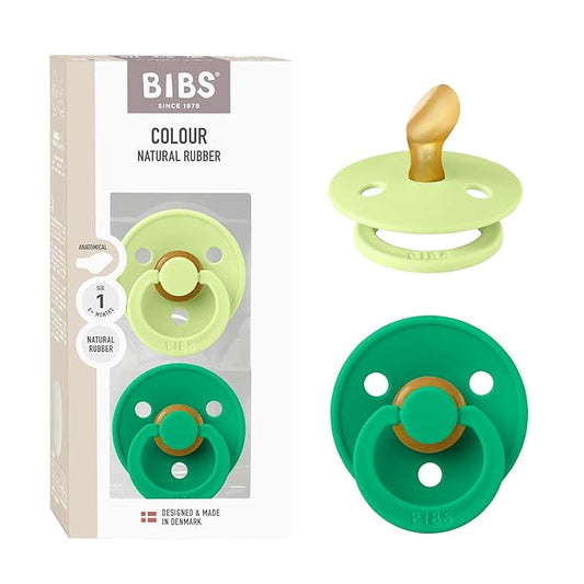 BIBS Colour Anatomical Soother 2-Pack, BPA Free Dummy Pacifier, Orthodontic Nipple. Natural Rubber Latex, Made in Denmark, Size 1 (0-6 Months), Matcha/Cactus
