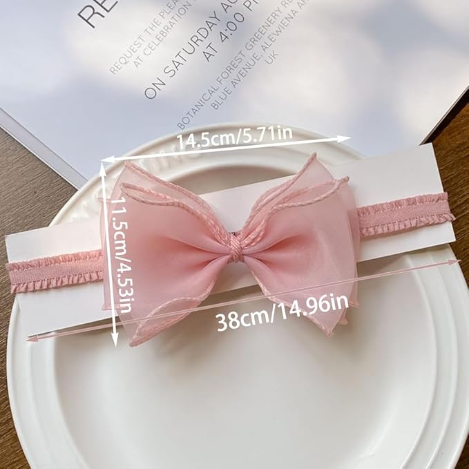 Cute Lace Bow Baby Girls Headbands White Knot Headband Soft Chiffon Hair Band for Newborn Infant Toddler Kids Hair Accessories (Pink A)