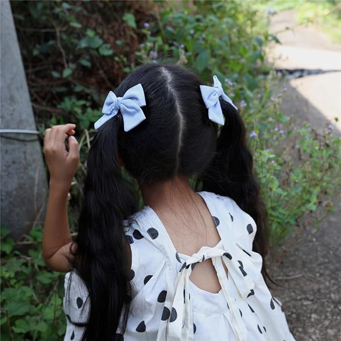 Cute Bow Hair Clips for Baby Girl Kids Pigtail Bangs 3.2" Sailor Bows Alligator Clip Hair Accessories (Blue/Peach/Pale Green)