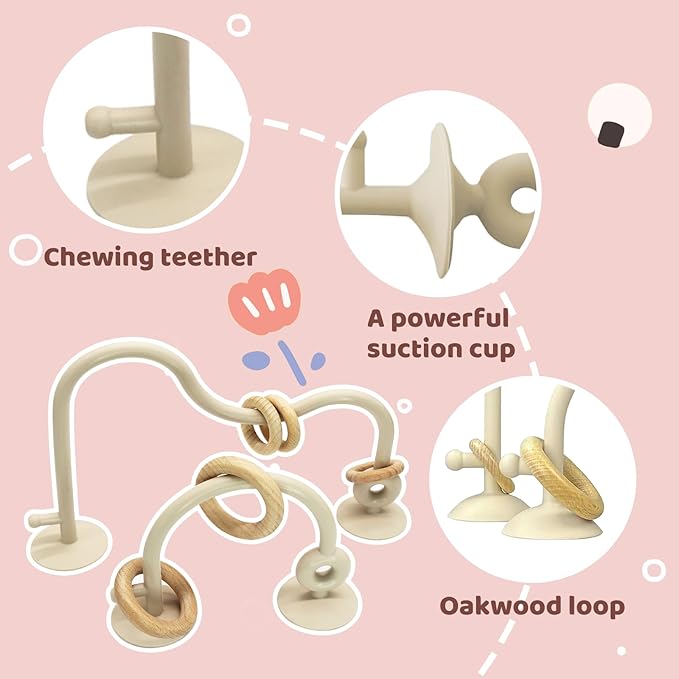 Baby High Chair Suction Toys Teething Chew - Baby Teething Toys Silicone Teethers Table Toys, Food Grade Silicon for 6 12 18 Months (RPinkFPink)