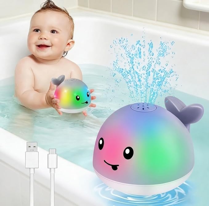 Gigilli Baby Bath Toys, Light Up Whale Sprinkler Bath Toys for Kids Ages 1-3, Pool Water Table Bathtub Fountain Toy for Toddler 6-12 Months, Easter Basket Stuffers Birthday 1 Year Old Boys Girls Gifts