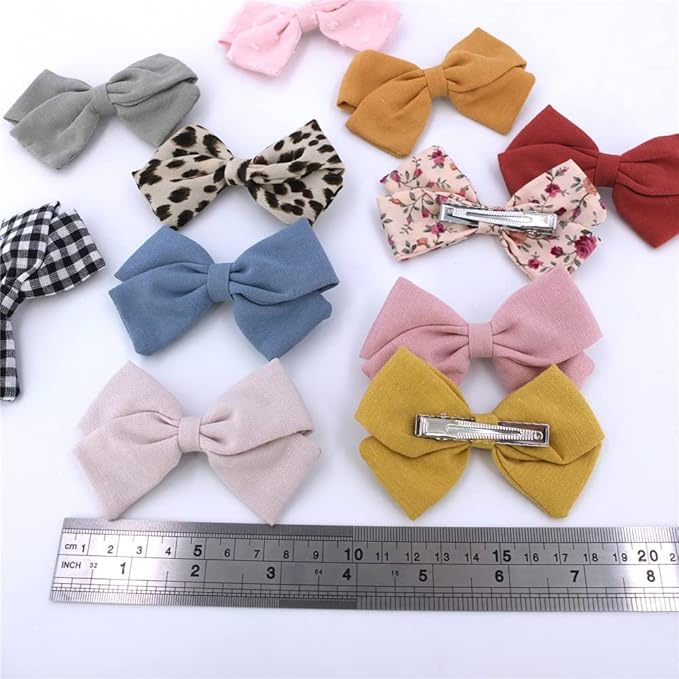 12 PCS Linen Bow Hair Clips for Baby Girls Hair Bows Alligator Clips Accessories Infants Toddler Kids Hairgrips (Classical Bow 3.5'')