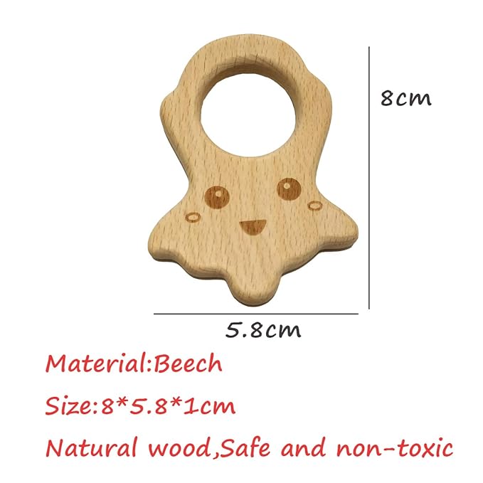 10pcs Lovely Cartoon Natural Wooden Octopus Pendant Pure Natural Beech Wood Animal Shape for Handmade Home Decoration (Peace Sign)