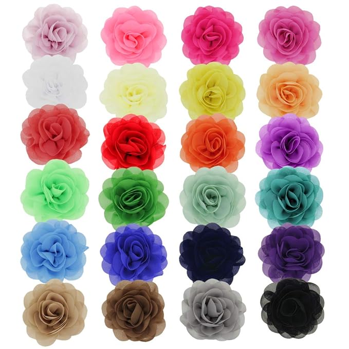 inSowni 24PCS Alligator Hair Clips 3" Chiffon Flower Barrettes Hair Bow Accessories for Toddlers Baby Girl Kids