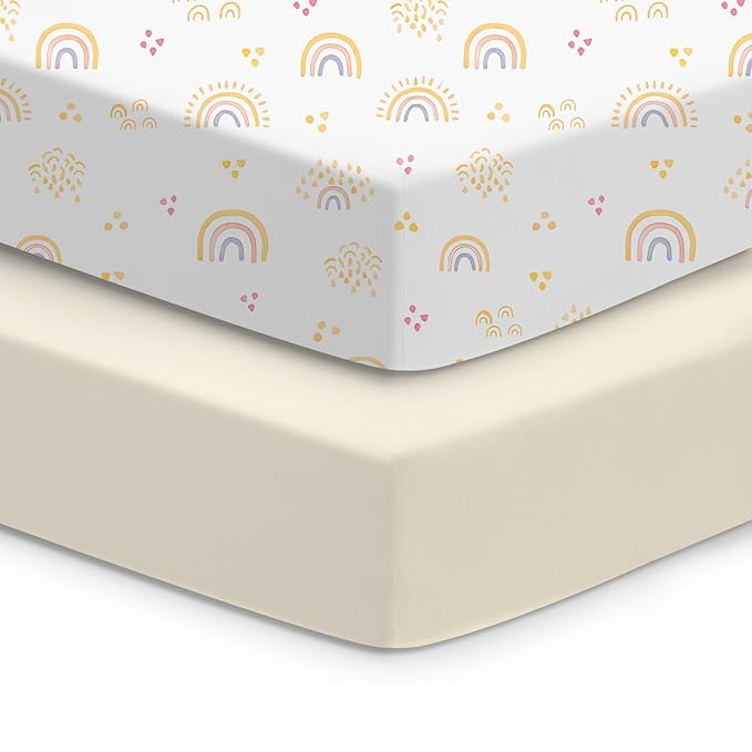 Crib Sheets 2 Pack, Fitted Crib Sheet for Standard Crib Mattress 28x52x9, Ultra Soft Jersey Knit, Breathable Stretchy Deep Pocket, Snug Fit Stays Put, Baby Crib Mattress Sheet