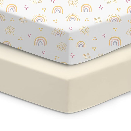 Crib Sheets 2 Pack, Fitted Crib Sheet for Standard Crib Mattress 28x52x9, Ultra Soft Jersey Knit, Breathable Stretchy Deep Pocket, Snug Fit Stays Put, Baby Crib Mattress Sheet