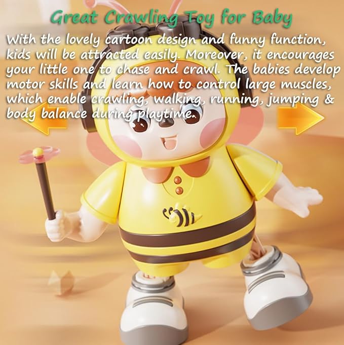 Miracland Dancing Bee Musical Toy - Baby Crawling Robot with Cool Lights & Dynamic Music, Moving Legs, Twisting Body & Moving Eyes (Pink Wings)