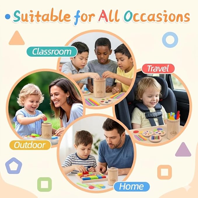 Montessori Color Sorting Toy for Toddlers Ages 1-5 – Wooden Fine Motor Skills Toy with Pegs, Sticks, Lids & Discs – Sensory Educational Activity – Gift-Ready in Box Learning Toy