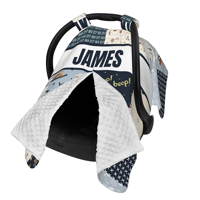 Personalized Baby Car Seat Canopy for Babies with Name, Custom Car Seat Covers for Boys, Car Nursing Breastfeeding Stroller Cover Infant Carseat Canopies for Newborn, OneSize