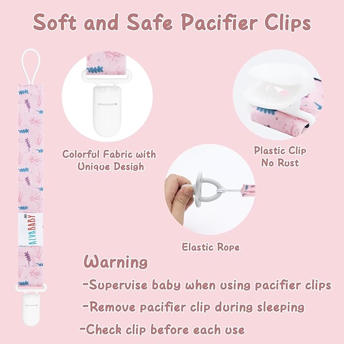 ALVABABY Pacifier Clips 8 Pack Pacifier Binky Paci Holder Leashes for Baby Teethers 8DP09
