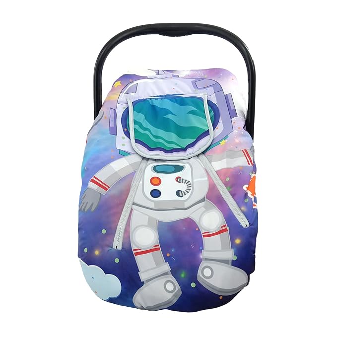 Cute Cartoon Infant Car Seat Covers, Soft Warm Breathable and Windproof Canopy for Baby Car Seat (Cute Astronaut)