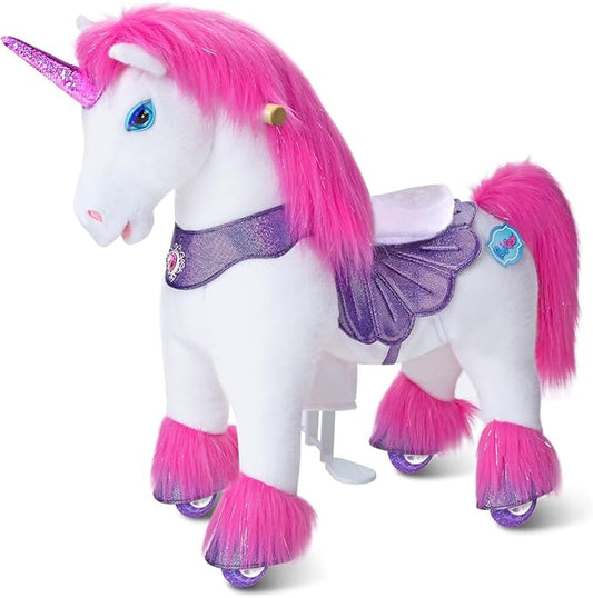 PonyCycle Ride on Unicorn Riding Unicorn Pink Toys Advanced Model Y Plush Animal (28.7" Height/Size 3 for Kids Ages 3–4) Indoor Outdoor Riding Horse, No Electricity Birthday Gift for Kids Y352