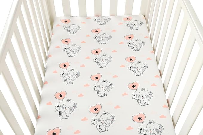 Pack n Play Sheet Stretchy Fitted Set 3 Pack Compatible with 4moms Breeze Plus Playard and Other Large Playpen Mattress Ultra Soft Jersey Material,Flamingo Elephant & Lion