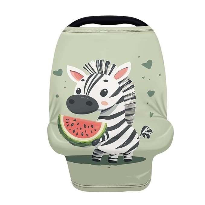 Biyejit Zebra Watermelon Multi-Use Cover: Car Seat Covers, Nursing Cover, and Stroller Cover for Sun - Stretchy Fabric, All-Season Use, Stylish Designs, Easy Access for Moms