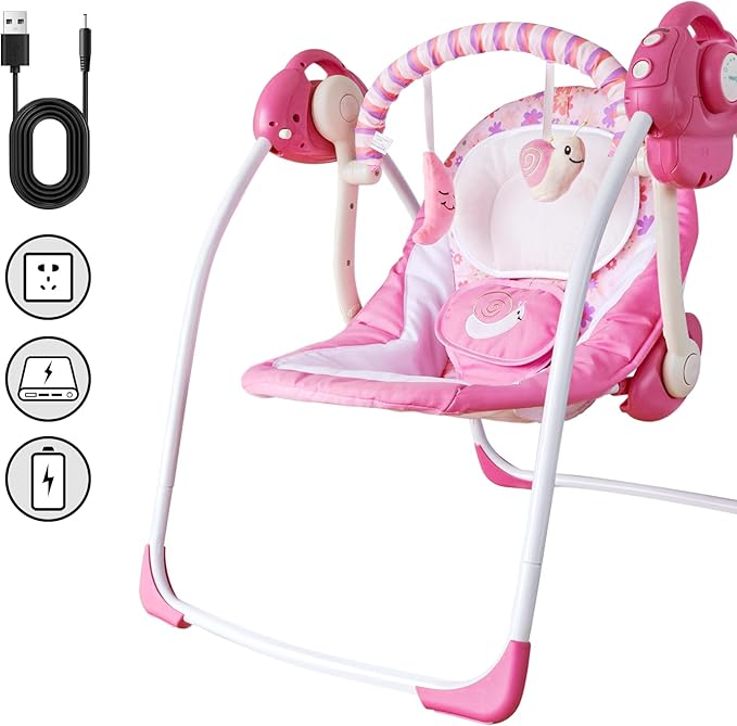 Baby Swings for Infants, Powered by Power Cord (Included) and Batteries for Indoor/Outdoor Use, Easy-Fold Infant Swing, Electric Baby Swing for 0-9 Months 6-25 lbs