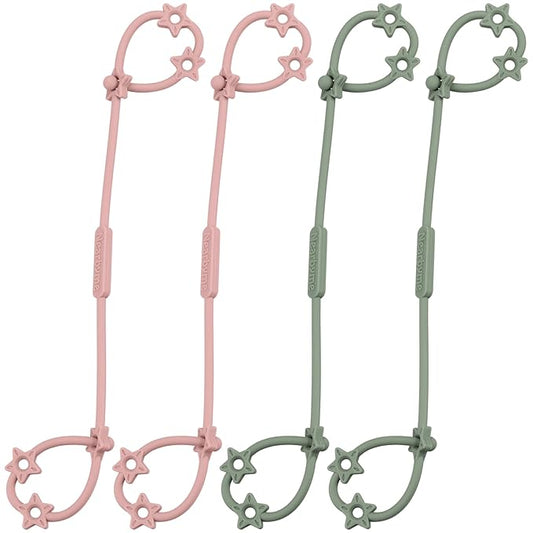 Toy Straps for Baby, 4 Pack Adjustable Stretchable Sippy Cup Straps, Sippy Bottles or Pacifier to Stroller, Highchair, Car Seat, Hanging Basket (4Pack, Blush/Sage x2)