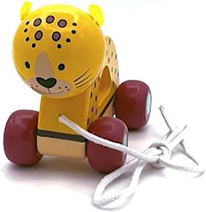 Orange Tree Toys: Pull Along: Leopard - Wooden Toy, Colorful Wheeled Character, Push-Pull, Encourage First Steps, FSC Certified, Toddler & Kids Age 1+