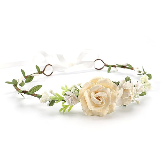 Flower Girl Flower Crown Pink Baby Girls Floral Headpieces Kids Headband Children Hair Wreath Photo Prop (ivory-Child Size)