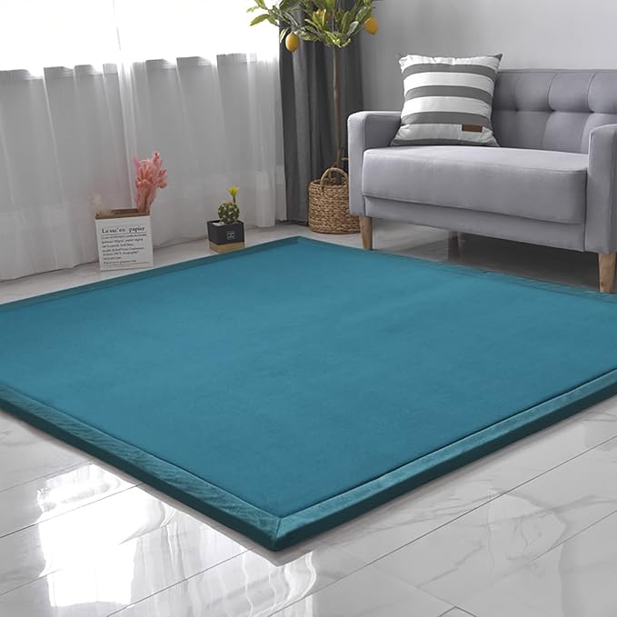 Loartee Nursery Rug Coral Velvet Crawling Rugs Mat Area Rugs Play Crawling Mat(4'11"x6'7", Blue) for Toddler Children Play Mat Yoga Mat Exercise Pads Carpet