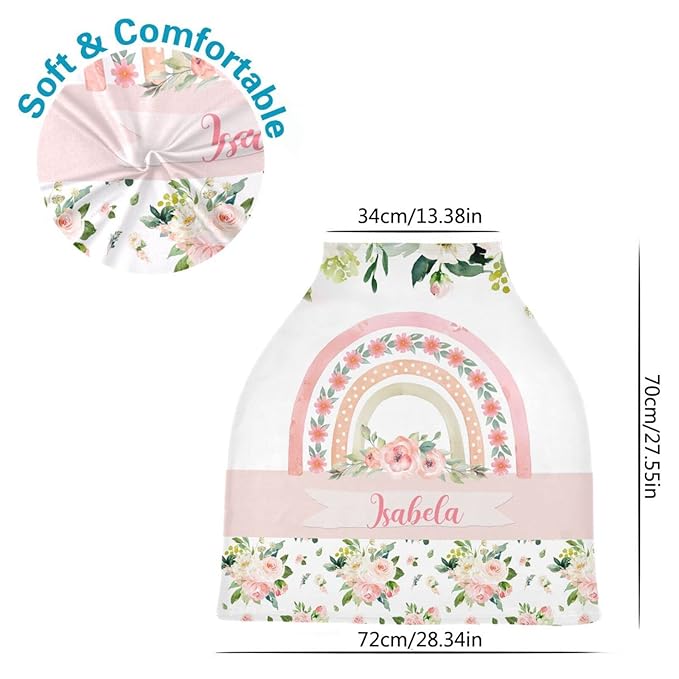 Personalized Baby Car Seat Cover for Girls, Custom Nursing Covers for Breastfeeding with Name, Infant Stroller Cover, Baby Carseat Canopy for Newborn, Multiuse Car Seat Canopies, Rainbow