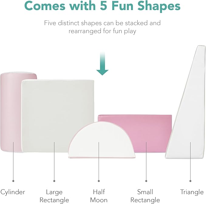 Best Choice Products Soft Foam Climbing Blocks for Toddlers, 5-Piece Baby Play Set, Easy-Clean Vinyl Foam Shapes, Safe Certified Materials, Early Learning Motor Skill Development Toy - Pink