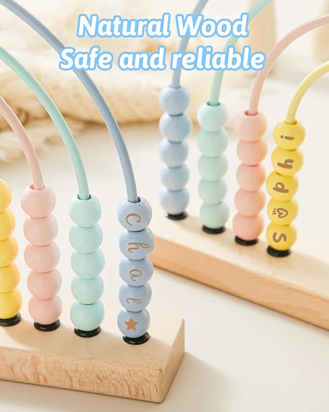 Personalized Rainbow Wooden Abacus Toy, Custom Name Montessori Counting Bead Set, Educational Math Toy for Toddlers, Promotes Fine Motor Skills & Color Recognition, Birthday Gift