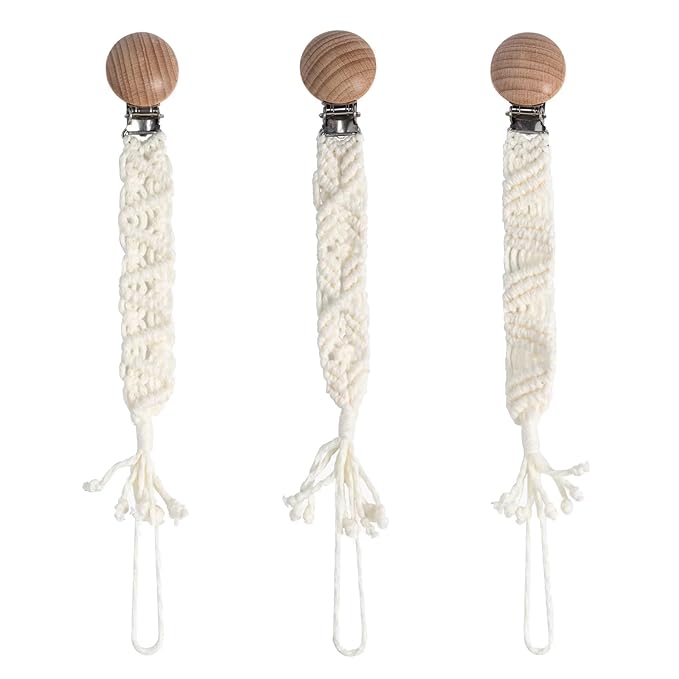 Boho Pacifier Clip for Boys Girls Pacifier Holder Leash Wooden Clips Handmade Braided Cotton Unisex Baby Shower Birthday Gift Christmas Gift (Pattern 6)