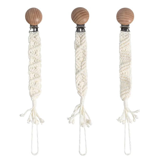 Boho Pacifier Clip for Boys Girls Pacifier Holder Leash Wooden Clips Handmade Braided Cotton Unisex Baby Shower Birthday Gift Christmas Gift (Pattern 6)