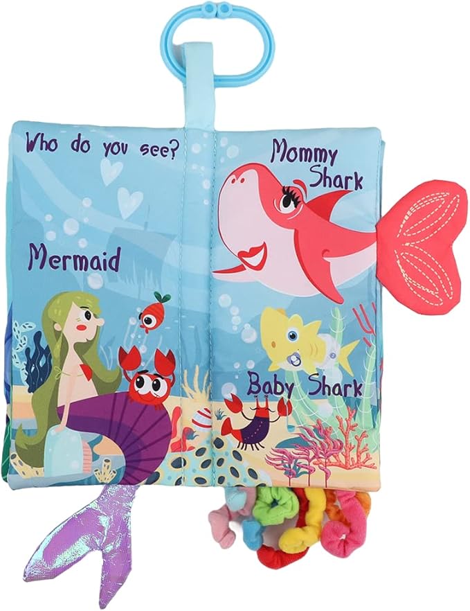 bebe mondo Fish Crinkle Baby Books 0-6 Months, Newborn Infant Tummy Time Toy High Contrast Sensory Baby Toys 6 to 12 Months Touch Feel Books, Shower for Boy Girl 1 Year Old, Shark