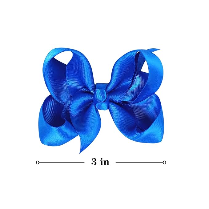 3 Inch Satin Bow for Little Girls - 2 Pcs (Dark Blue)