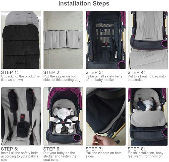 Universal Waterproof Baby Stroller Footmuff, Warm Winter Baby Bunting Stroller Cover with Dual Zipper, 3-Season Toddler Stroller Blanket for Cold Weather, Fit Infants Toddlers, Stroller (Grey)