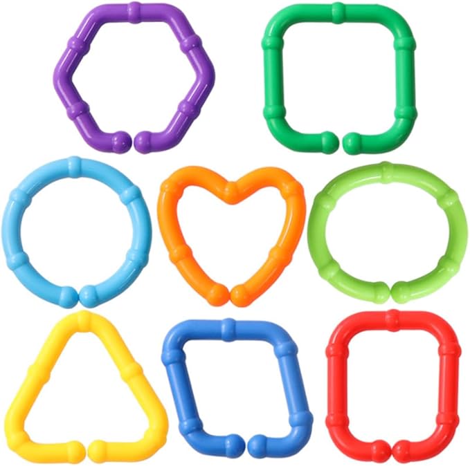 50PCS Baby Rings Toy Links Plastic Babies Teething Ring Attach Baby Toys to Strollers or Carrier Seat or Baby Bouncers for Infants