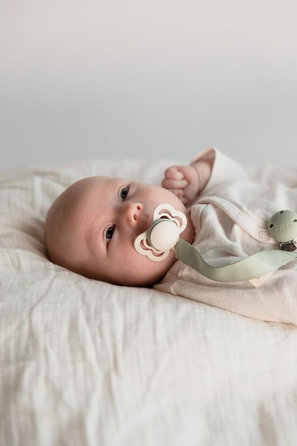 BIBS Supreme Baby Pacifier 2-Pack | Made in Denmark | BPA Free Dummy Soother, Symmetrical Nipple. Silicone, Size 2 (6-18 Months), Haze/Blossom