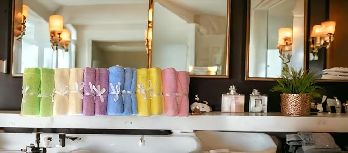 BY LORA Soft Washcloth Set, 12-Pack, 2 Washcloths for Each Color.