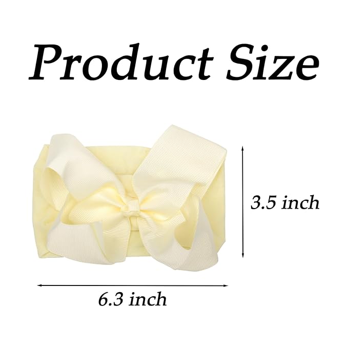3 Pcs Baby Girls Headband Bows, Soft Nylon Hairbands Cute Big Bow Super Elastic Headband For Baby Girls Newborn Infant Toddlers (Beige Pink White, Large)
