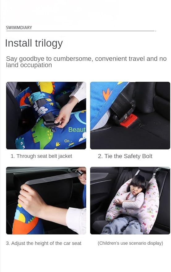 Car Back Seat Belt Pillow for Kids, Extra Soft Support Travel Pillow for Head Neck and Shoulder in Car, Universal Carseat Strap Cushion Pads for Childs Baby People (NO3)
