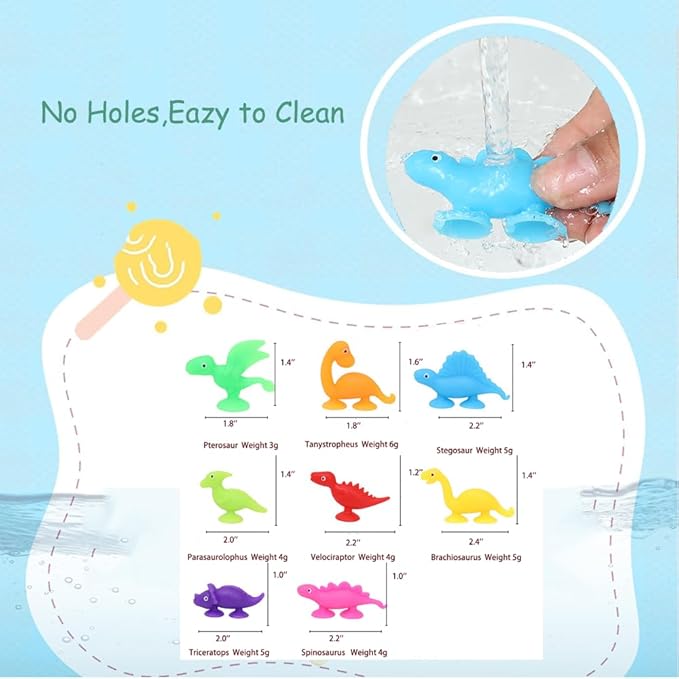 16 PCS Suction Cup Toys No Hole Bathtub Shower Toy Party Favor for Kids ,Dinosaur Silicone Sucker Toys Travel Window Toy for Toddlers Boys Girls